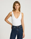 Express Women's Body Contour Light Compression Stretch Cotton V-Neck Sleeveless Bodysuit in White Small