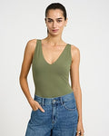 Express Women's Body Contour Light Compression Stretch Cotton V-Neck Sleeveless Bodysuit in Green Small
