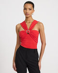 Express Women's Halter Hardware Cutout Sleeveless Bodysuit in Red