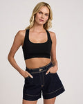 Express Women's Body Contour Seamless Ribbed Scoop Neck Racerback Crop Top in Pitch Black