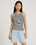 Express Women's Striped Fitted Ribbed High Neck Tank Top in Black And White Stripe