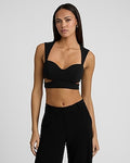 Express Women's Body Contour Light Compression Stretch Cotton Bustier Cutout Crop Top in Pitch Black