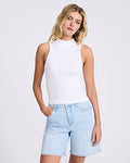 Express Women's Body Contour Seamless Ribbed Mock Neck Tank Top in White