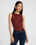 Express Women's Body Contour Seamless Ribbed Sleeveless Lace-Up Bodysuit in Reddish Brown