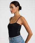 Express Women's Body Contour Seamless Ribbed Lace-Up Side Cami Bodysuit in Pitch Black