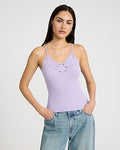 Express Women's Body Contour Seamless Ribbed V-Neck Lace Cami in Light Purple