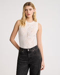 Express Women's Lace Mesh Crew Neck Sleeveless Bodysuit in Ivory