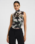 Express Women's Floral Mesh Mock Neck Sleeveless Bodysuit in Multi