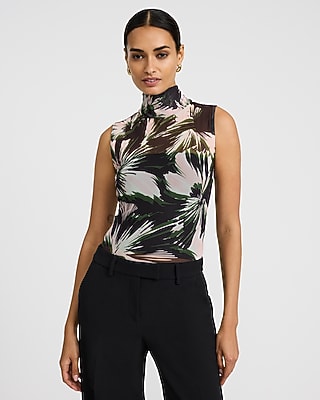 Express Women's Floral Mesh Mock Neck Sleeveless Bodysuit Small