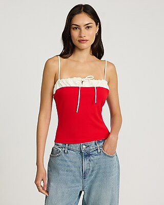 Express Women's Studio Stretch Crepe Two Tone Bow Cami in Bright Red