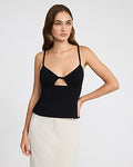 Express Women's Studio Stretch Crepe V-Neck Cutout Cami in Pitch Black