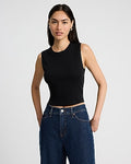Express Women's Fitted Ribbed Crew Neck Tank Top in Pitch Black