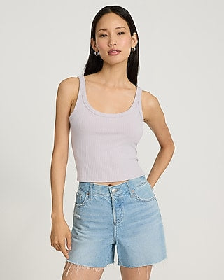 Express Women's Fitted Ribbed Scoop Neck Crop Top in Lavendar Mist