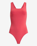Express Women's Body Contour High Compression Strappy Open Back Bodysuit in Hot Coral