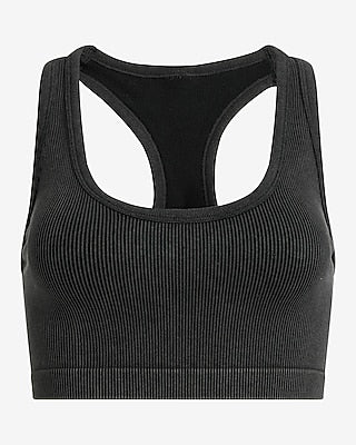 Express Women's Body Contour Seamless Ribbed Racerback Washed Crop Top in Pitch Black