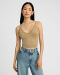 Express Women's Body Contour Seamless Ribbed Washed V-Neck Cami in Pear