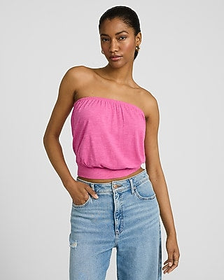 Express Women's Banded Bottom Tube Top in Soft Pink