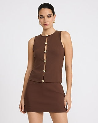 Express Women's Studio Stretch Crepe Novelty Hardware Cutout Knit Tank Top in Chestnut Brown