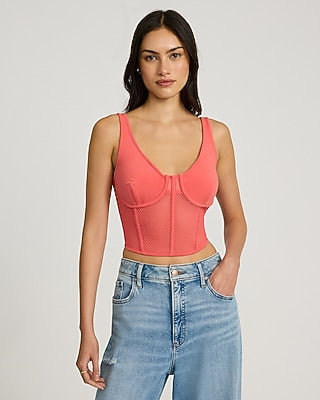 Express Women's Mesh V-Neck Corset Tank Top in Pink Small
