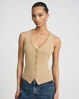 Express Women's Ribbed Button Front Knit Vest in Brown Small