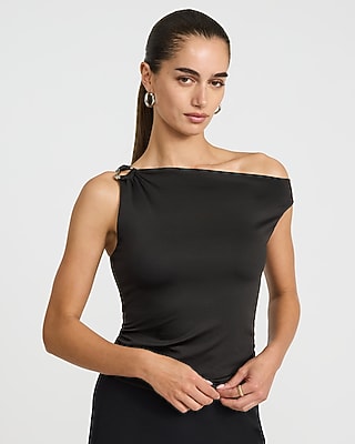 Express Women's Asymmetrical Off The Shoulder Hardware Tank Top in Black Small