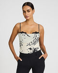 Express Women's Floral Mesh Lace Bodysuit in Ivory