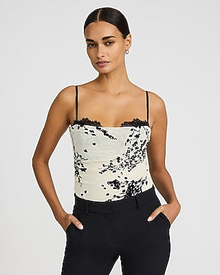 Express Women's Floral Mesh Lace Bodysuit in Ivory
