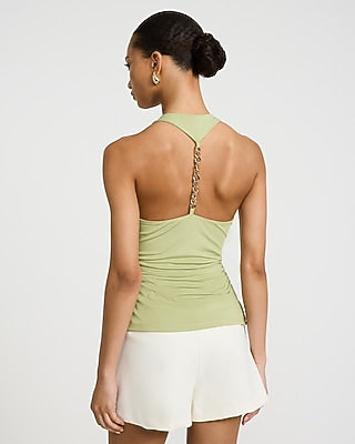 Express Women's Cowl Neck Chain Back Strap Tank Top in Green Small