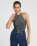 Express Women's Shine High Neck Sleeveless Bodysuit in Pitch Black