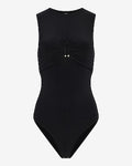 Express Women's Crew Neck Sleeveless U-Wire Bodysuit in Pitch Black