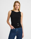 Express Women's Crew Neck Hardware Belted Ruched Waist Tank Top in Black Small