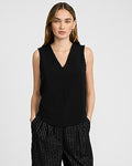 Express Women's Studio Stretch Crepe V-Neck Tank Top in Pitch Black