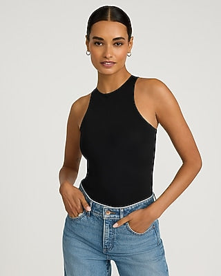 Express Women's Body Contour Mid Compression High Neck Bodysuit in Pitch Black