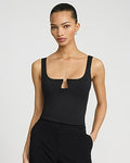 Express Women's Body Contour High Compression Notch Neck Tank Top in Pitch Black