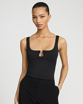Express Women's Body Contour High Compression Notch Neck Tank Top in Pitch Black