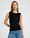 Express Women's Ruched Crepe Crew Neck Tank Top in Black Small