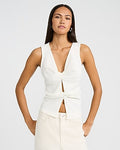 Express Women's Studio Stretch Crepe V-Neck Twist Front Tank Top in White Small