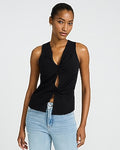 Express Women's Studio Stretch Crepe V-Neck Twist Front Tank Top in Pitch Black
