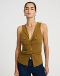 Express Women's Studio Stretch Crepe V-Neck Twist Front Tank Top in Brown Small
