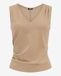 Express Women's Studio Stretch Crepe V-Neck Pleated Draped in Tank Top