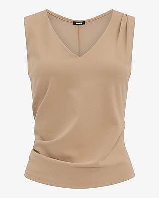 Express Women's Studio Stretch Crepe V-Neck Pleated Draped in Tank Top