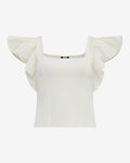 Express Women's Studio Stretch Crepe Mixed Media Square Neck Flutter Sleeve Tank Top in White Small
