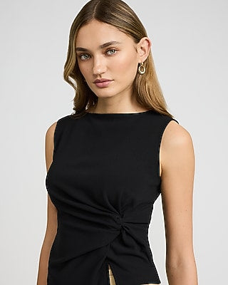 Express Women's Studio Stretch Crepe Twist Waist Tank Top in Black Small