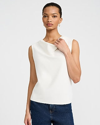 Express Women's Studio Stretch Crepe Cowl Neck Tank Top in Ivory