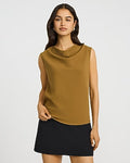 Express Women's Studio Stretch Crepe Cowl Neck Tank Top in Brown Small