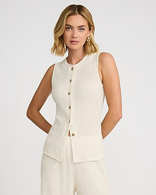 Express Women's Textured Sleeveless Button Down Tank Top in White Small