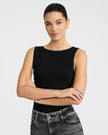 Express Women's Body Contour Light Compression Stretch Cotton Boat Neck Scoop Back Bodysuit in Black Small