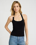 Express Women's Matte Jersey Halter Hardware Ruched Tank Top in Black Small