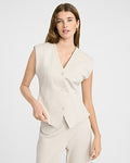 Express Women's Signature Ponte V-Neck Seamed Vest Top in Warm Ivory