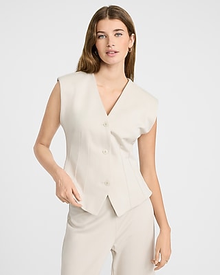 Express Women's Signature Ponte V-Neck Seamed Vest Top in White Small